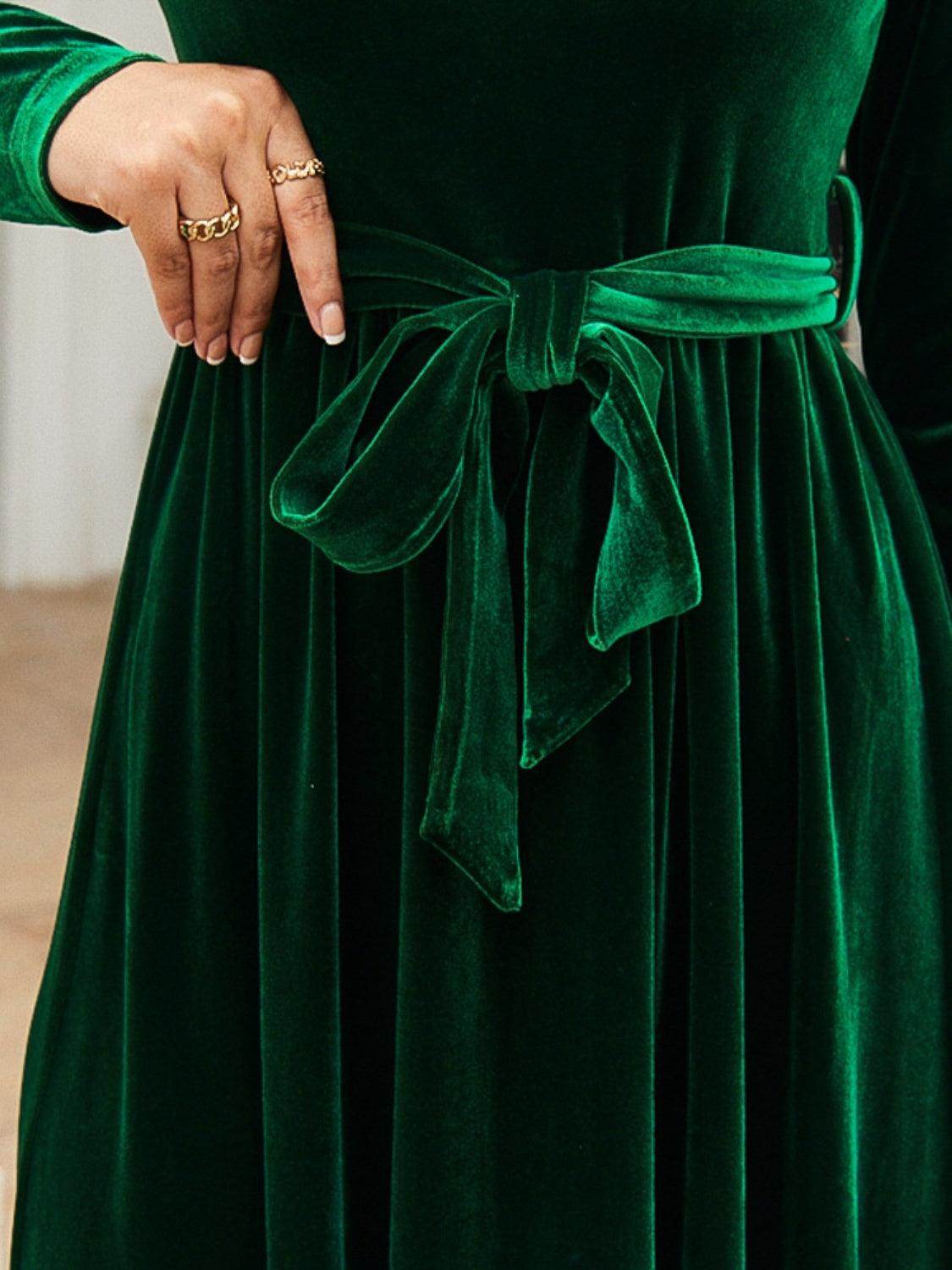 Tie Front Round Neck Long Sleeve Maxi Dress for Women