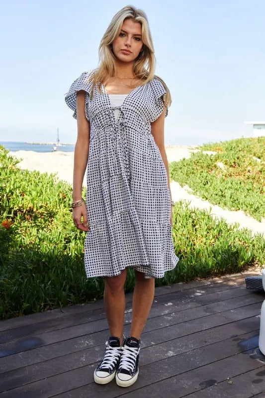 Davi &amp; Dani Jacquard V-Neck Flutter Cap Sleeve Tiered Dress