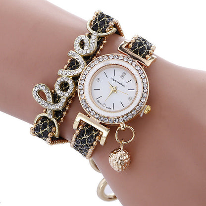 Crystal Leather LOVE Bracelet Womens Watch