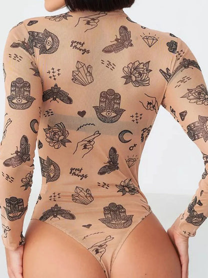 Printed Mock Neck Long Sleeve Bodysuit