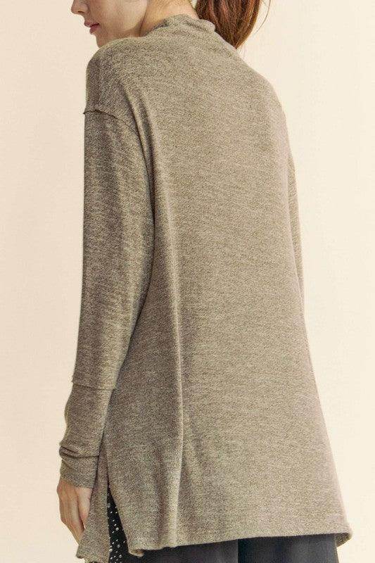 Davi &amp; Dani Slit Mock Neck Long Sleeve Top for Women