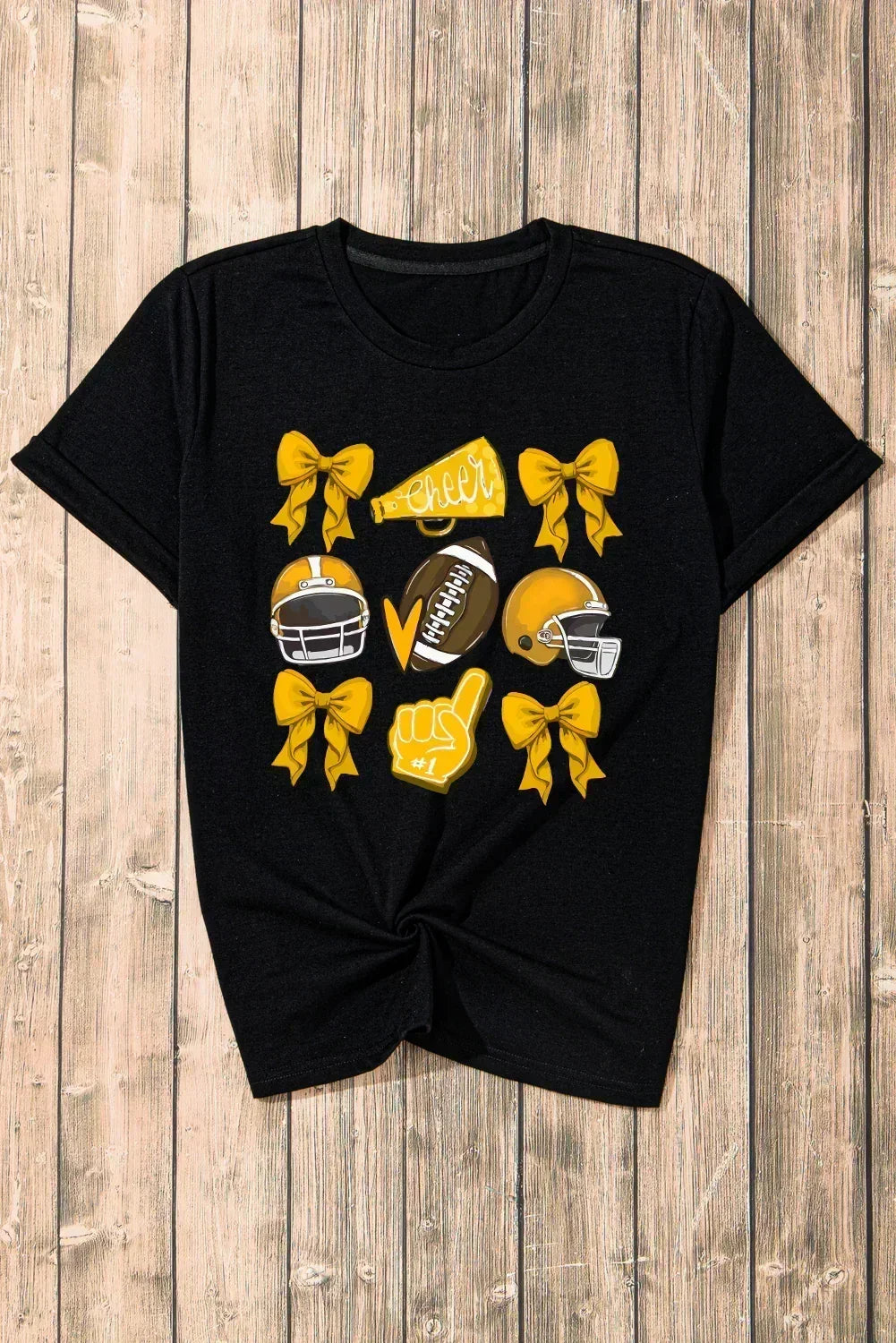 Game Day Rugby Tee: White Cheer Helmet &amp; Bow Graphic T-Shirt