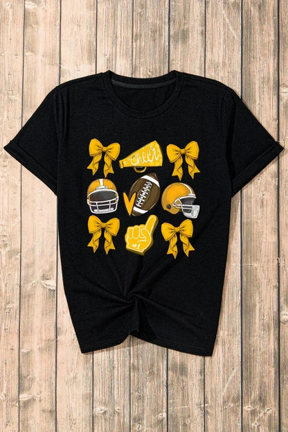 Game Day Rugby Tee: White Cheer Helmet &amp; Bow Graphic T-Shirt