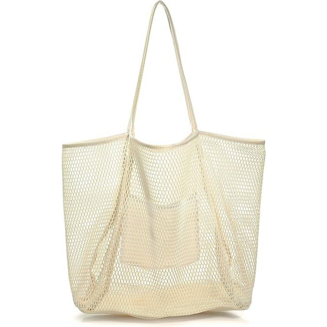 Large Capacity Ladies Beach Bag - Hollow Mesh Tote for Outdoor Travel &amp; Storage