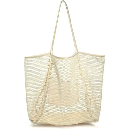 Large Capacity Ladies Beach Bag - Hollow Mesh Tote for Outdoor Travel &amp; Storage
