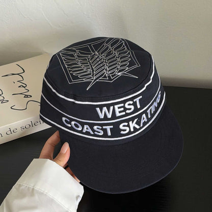 Street Hip-hop Style Letter Embroidery Flat Cap With Retro Color Contrast Hip-hop Stripes Flat Cap, Versatile Trendy Hat