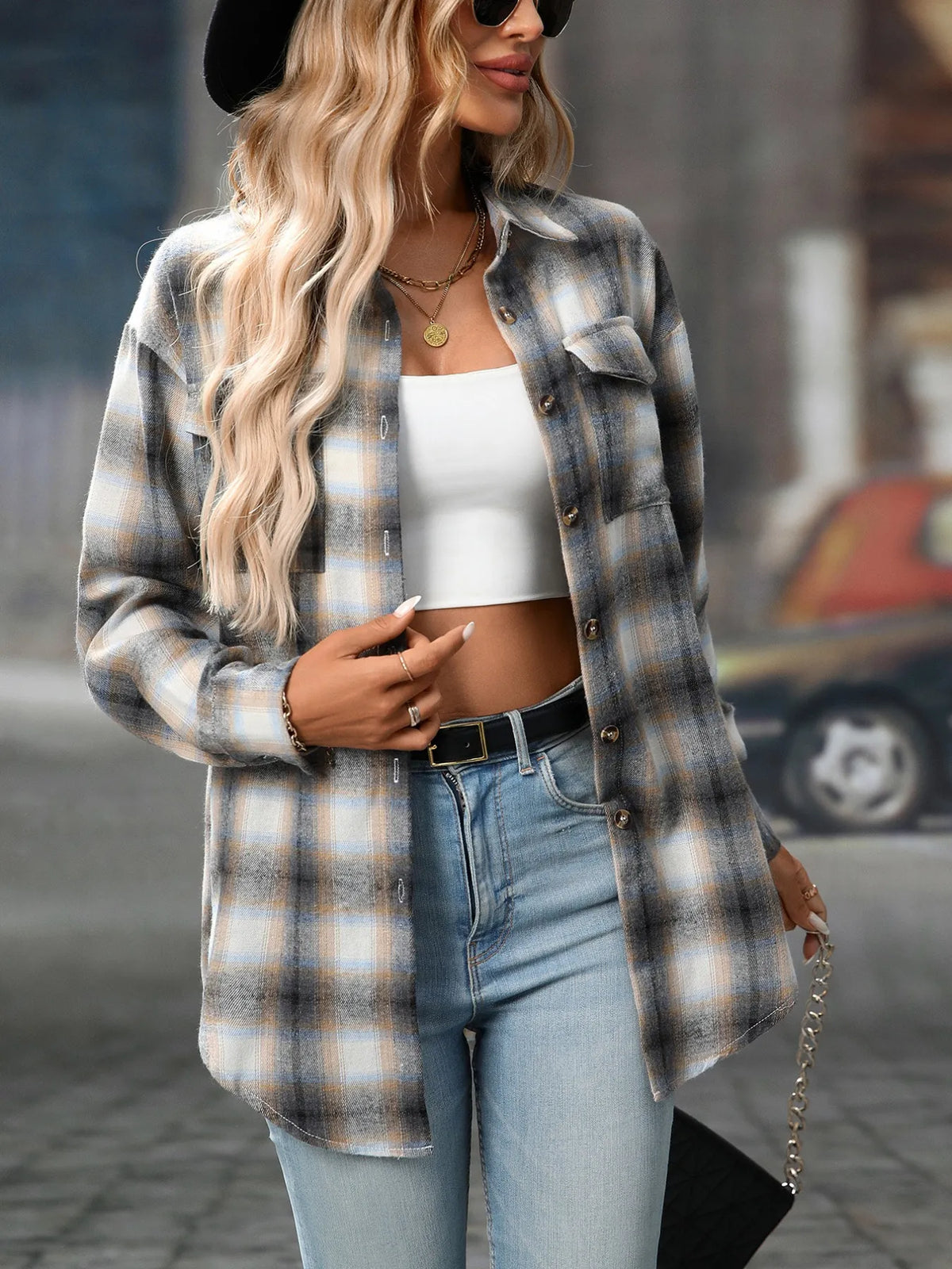 Oversized Plaid Button-Up Shirt
