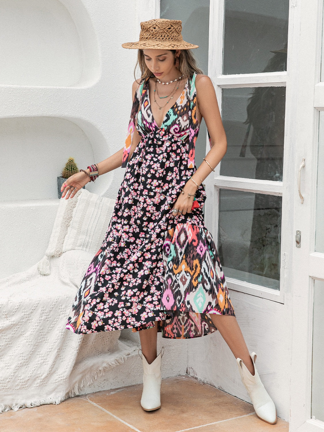 Plunge Neck Midi Dress
