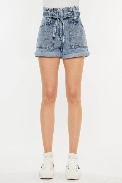Kancan Ultra High Rise Paperbag Denim Shorts for Women