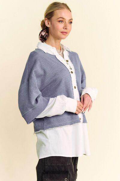 Davi &amp; Dani Faux Layered French Terry Contrast Top Style