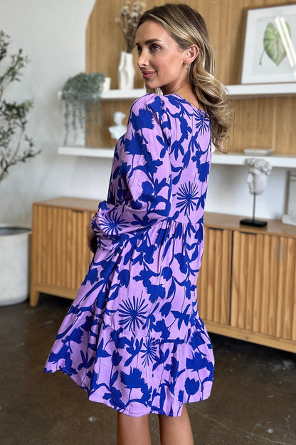 Double Take Full Size Printed Ruffle Hem Dress with Pocket Stylish &amp; Functional Women Dress