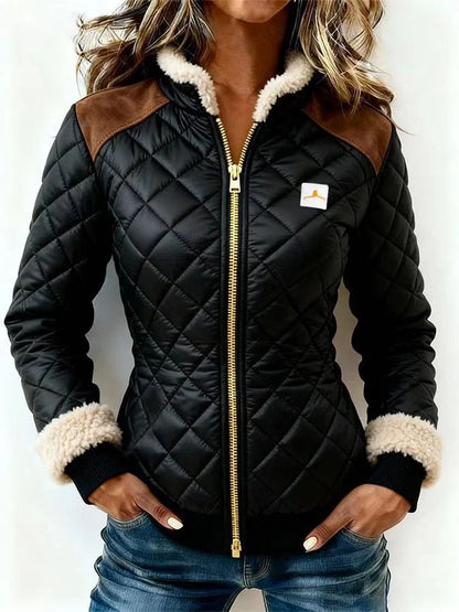 Womens Quilted Jacket With Fur And Zipper Coat