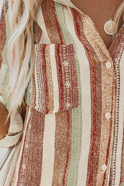Striped Collared Neck Long Sleeve Shirt for Women Fashion