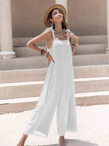 Sleeveless Wide Leg Jumpsuit with Tie Shoulder
