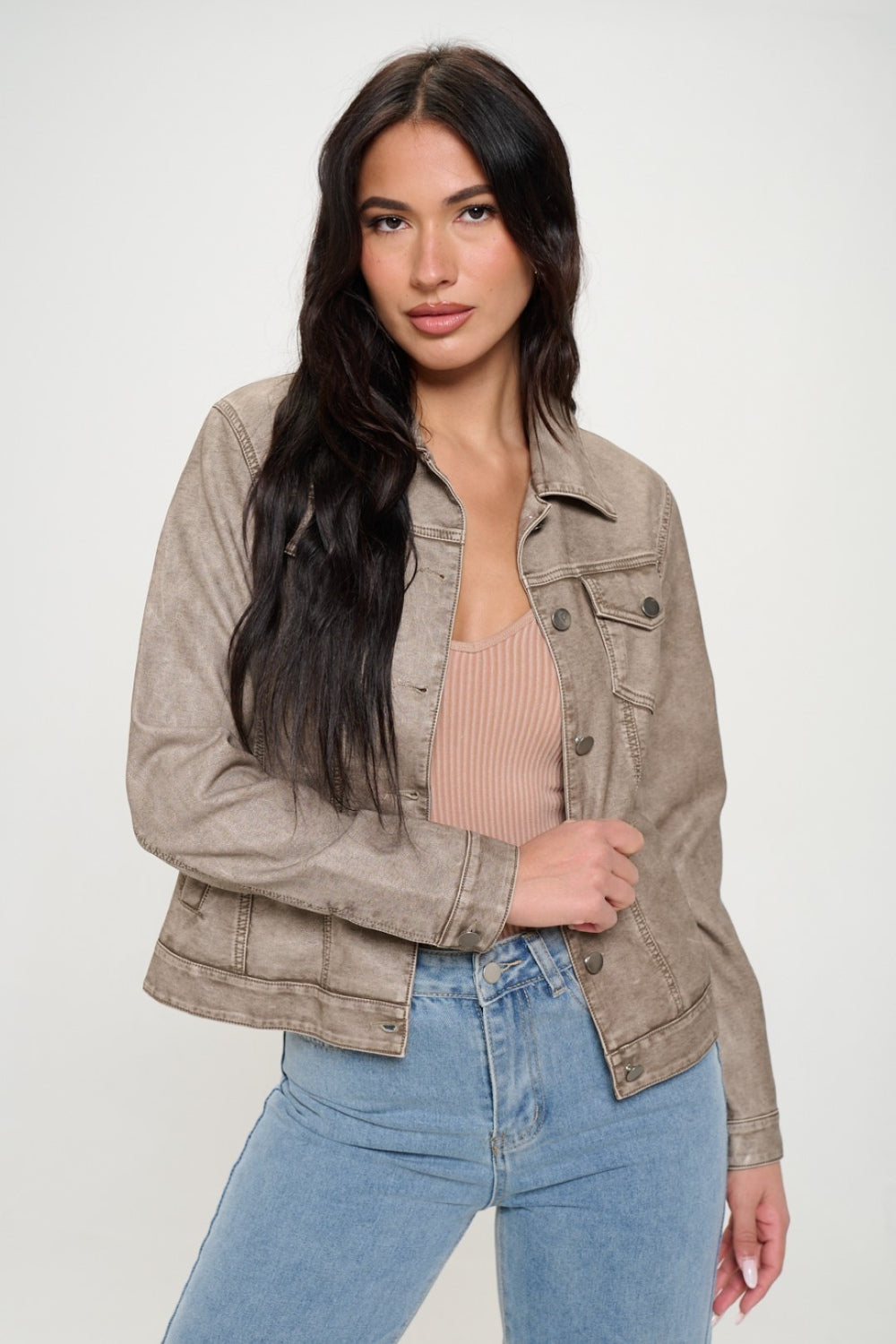 Vegan Leather Utility Shacket with Pockets