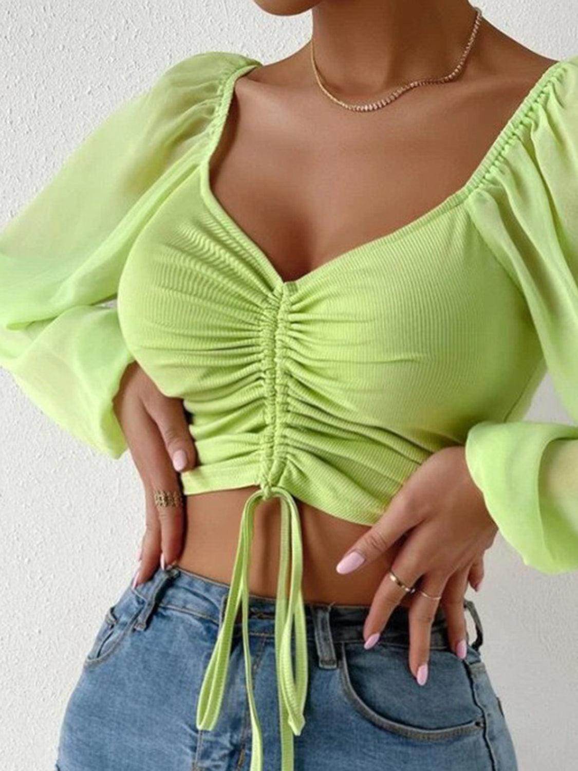 Drawstring Sweetheart Neck Cropped Top for Stylish Looks