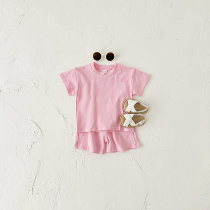 Heart Printing Short Sleeve Suit Korean Style Baby Boys&
