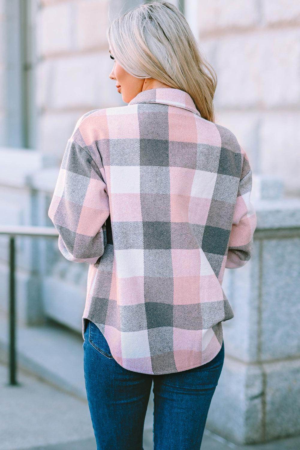 Plaid Button Up Dropped Shoulder Jacket for Women Stylish
