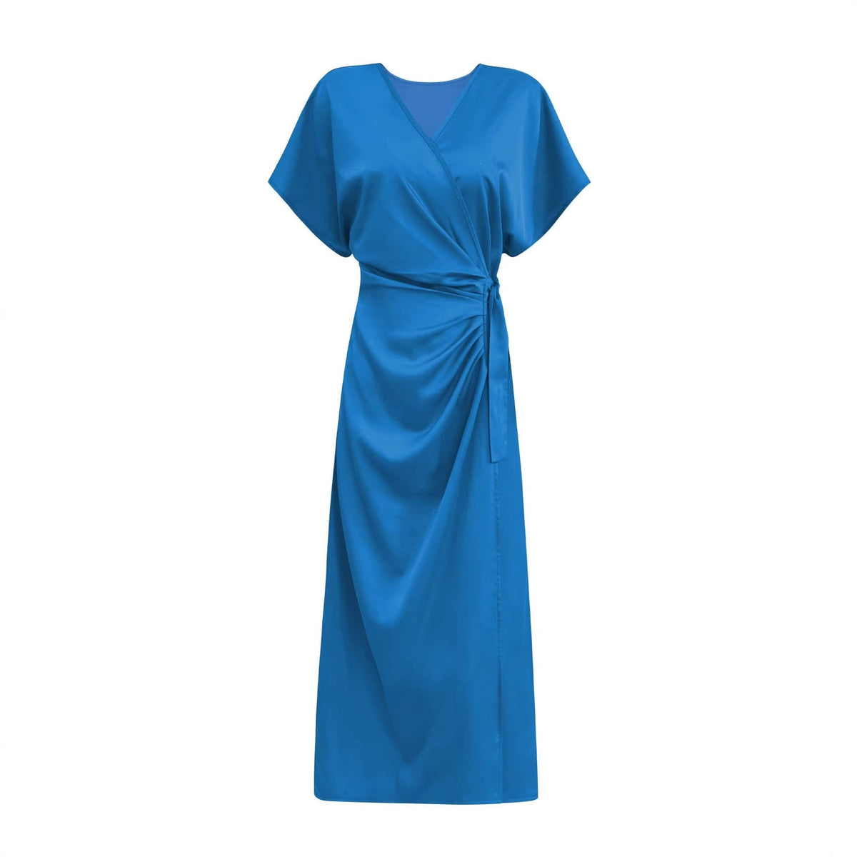 Independent Site European And American Cross-border Satin V-neck Tea Dress Elegant And Stylish With Tie Waist Women&