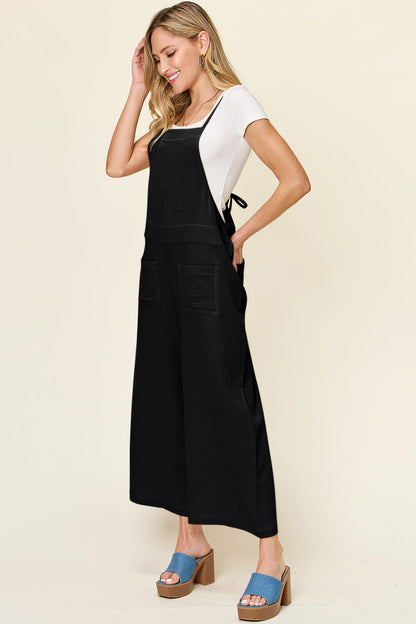 Textured Cotton Sleeveless Wide Leg Jumpsuit