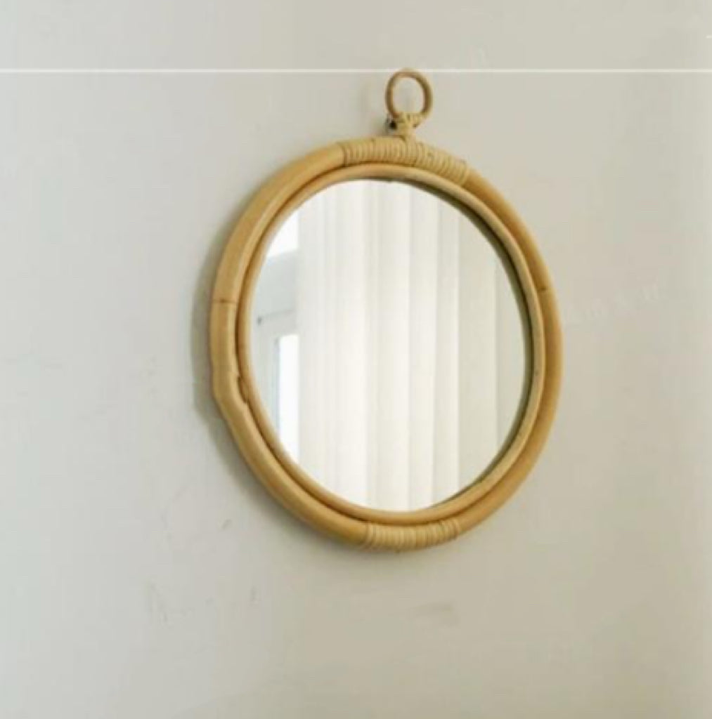 Round Vintage Rattan Korean Handmade Makeup Mirror