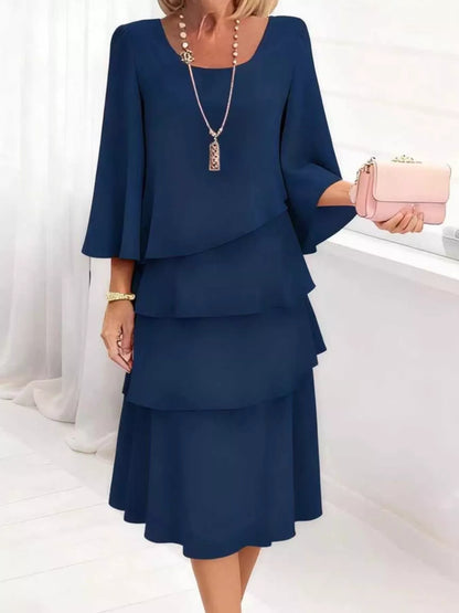 Full Size Ruffled Layered 3/4 Sleeve Dress Plus Size