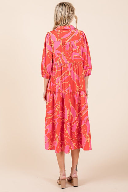 New Summer Tiered Printed Collared Neck Midi Dress For Women – Elegant and Versatile Dress with a Polished, Feminine Flair