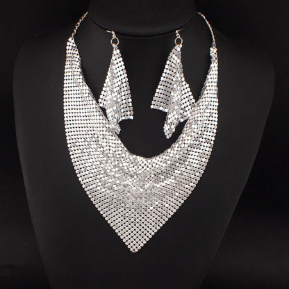 Oumei Liang Sequin Silk Scarf Design Collar Necklace Eardrops Suit