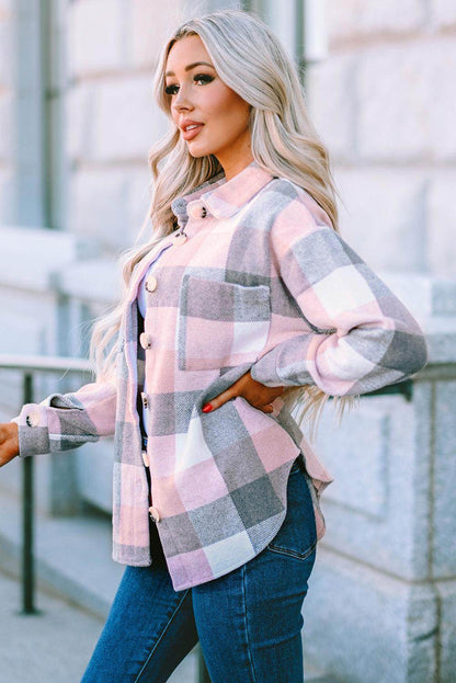 Plaid Button Up Dropped Shoulder Jacket for Women Stylish