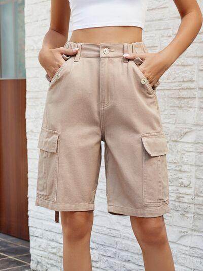 High Waist Denim Shorts with Pockets for Women