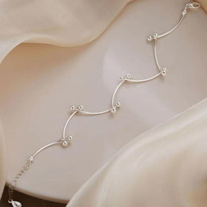 1pcs 999 Sterling Silver Wavy Tube Bead Adjustable Anklet, Minimalist Cool Style, For Summer Daily Wear &amp; Women Romantic Holiday Gifts