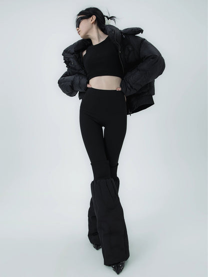 Black Down-filled Thick Warm Wide-leg Leg Warmers