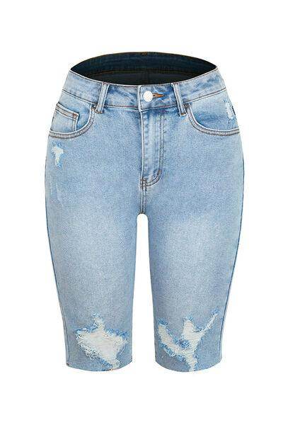 Distressed Pocketed Denim Shorts for Women - Stylish Fit