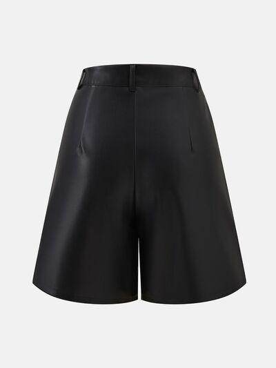 PU Leather High Rise Shorts for Women with Pockets