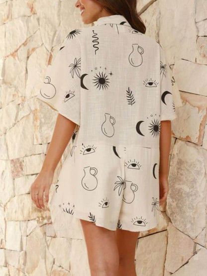 Printed Collared Neck Half Sleeve Romper For women