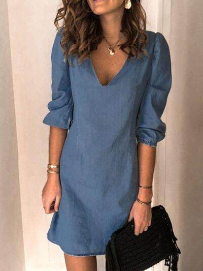 Full Size V-Neck Half Sleeve Dress for Everyday Wear