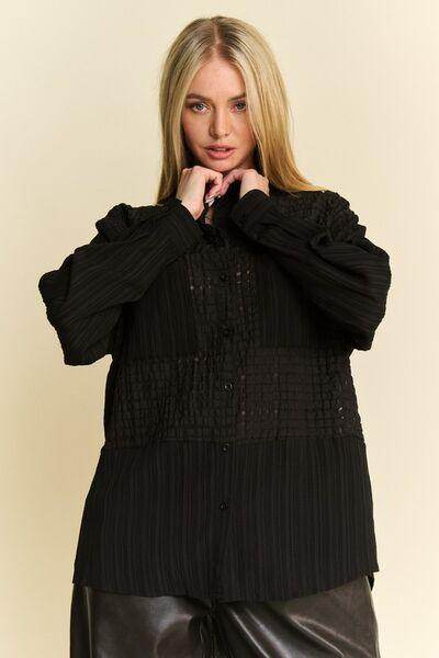 Davi &amp; Dani Crinkled Jacquard Button Down Shirt for Women