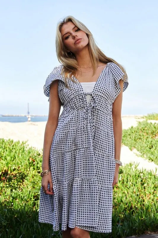 Davi &amp; Dani Jacquard V-Neck Flutter Cap Sleeve Tiered Dress