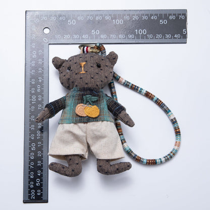 Fabric Doll Gingham Dress And Cardigan Black Teddy Keychain | WB-00061 - WB-00062