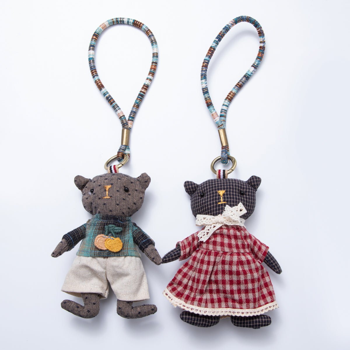 Fabric Doll Gingham Dress And Cardigan Black Teddy Keychain | WB-00061 - WB-00062