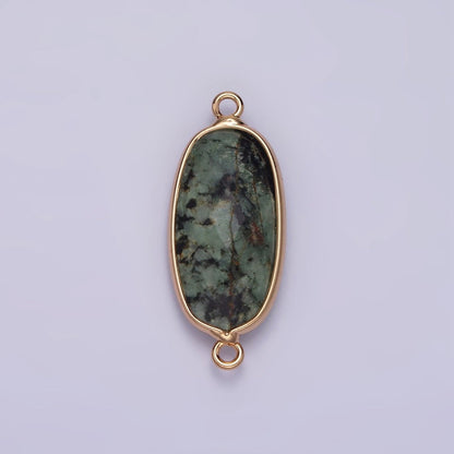 Faceted Gemstone Oval Gold Charm Connector Rose Quartz Onyx Labradorite Amethyst Amazonite Charm G033 - G043