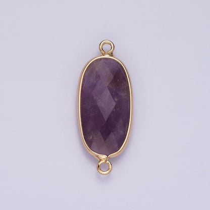 Faceted Gemstone Oval Gold Charm Connector Rose Quartz Onyx Labradorite Amethyst Amazonite Charm G033 - G043
