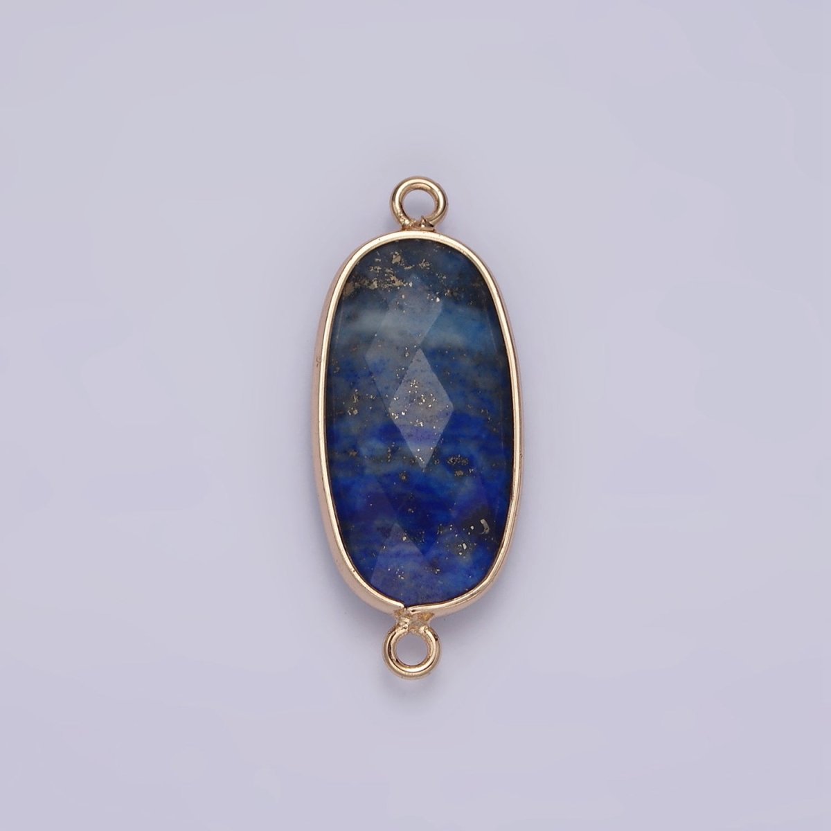 Faceted Gemstone Oval Gold Charm Connector Rose Quartz Onyx Labradorite Amethyst Amazonite Charm G033 - G043