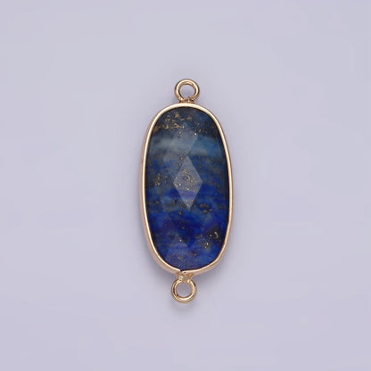 Faceted Gemstone Oval Gold Charm Connector Rose Quartz Onyx Labradorite Amethyst Amazonite Charm G033 - G043