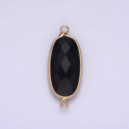Faceted Gemstone Oval Gold Charm Connector Rose Quartz Onyx Labradorite Amethyst Amazonite Charm G033 - G043