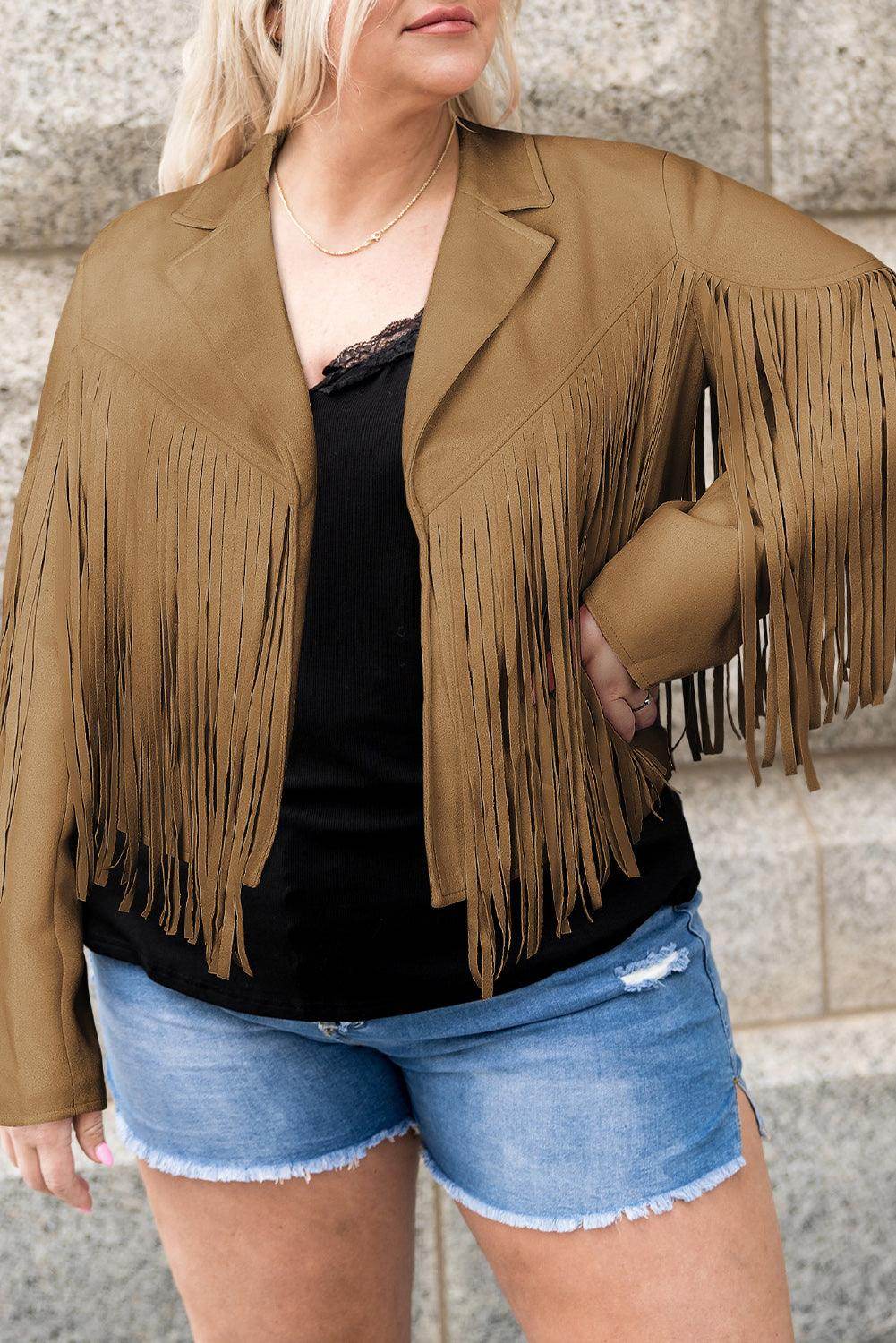 Plus Size Fringe Open Front Jacket for Stylish Layering