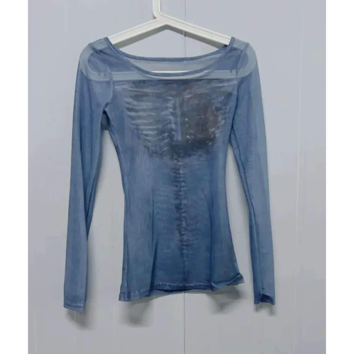 Sheer Skeleton Print Harajuku Top – Fairy Grunge Y2K Slim Fit