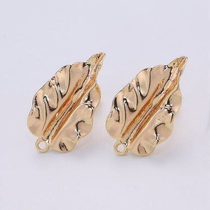 Fall Leaf Stud Earring Gold Vermeil Foliage Earring DIY Jewelry Component for Christmas Gift L-012