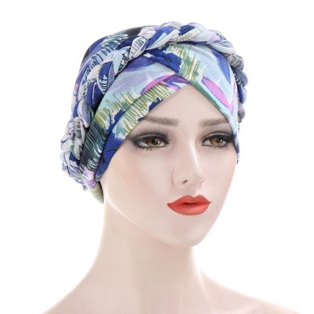 Fashion Soft Cotton Print Braid Turban Lightweight Muslim Turbans Head For Women Women&