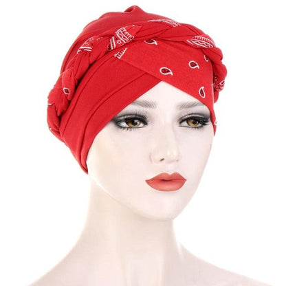 Fashion Soft Cotton Print Braid Turban Lightweight Muslim Turbans Head For Women Women&